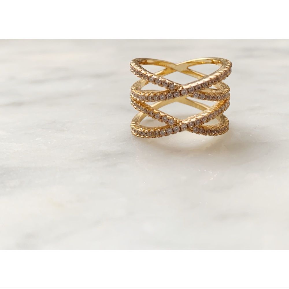 Gold Double Infinity Rhinestone Ring - Picture 2 of 2